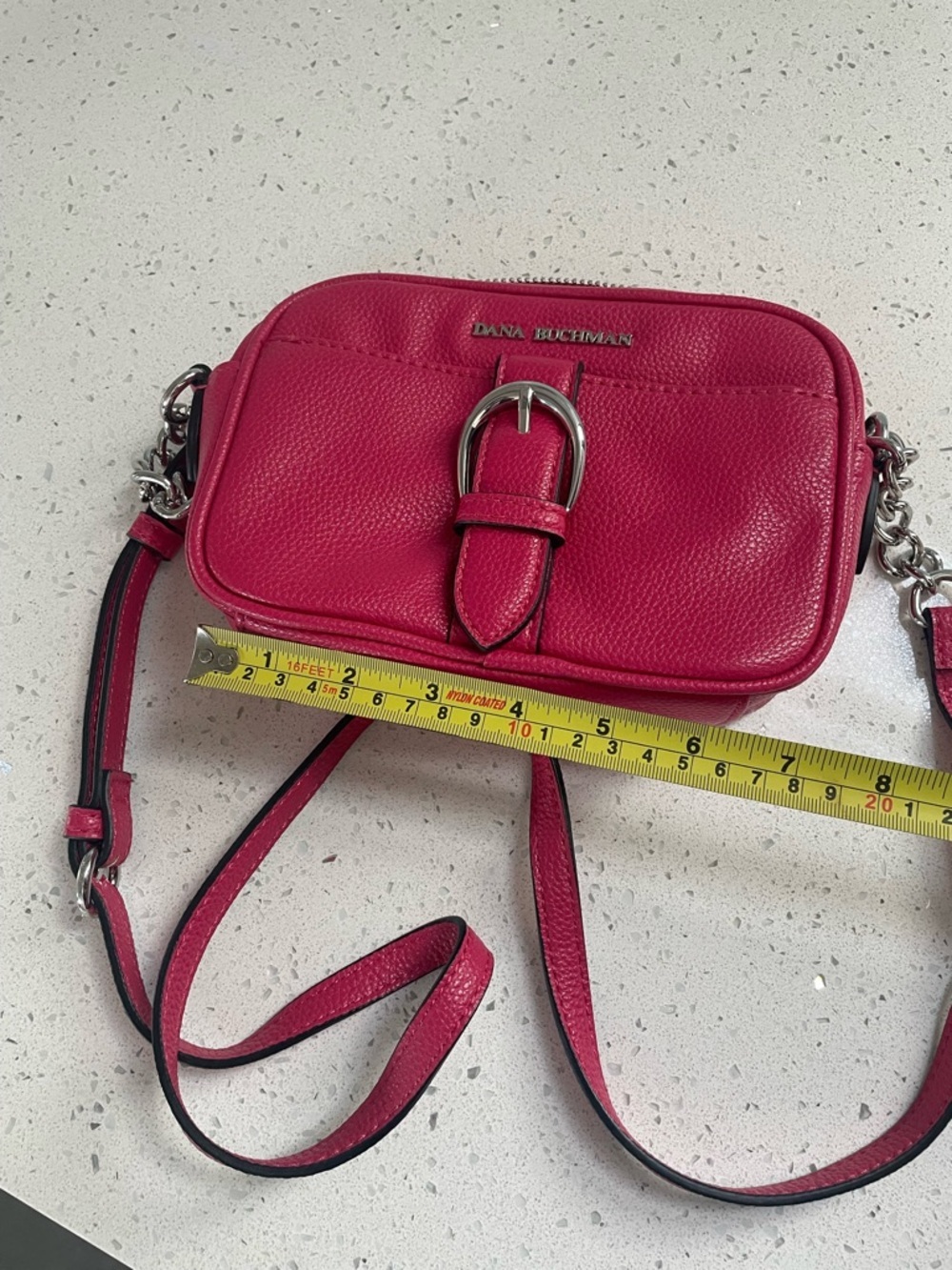 Dana Buchman Hot Pink Leather Crossbody with Buckle Detail - Picture 7 of 7